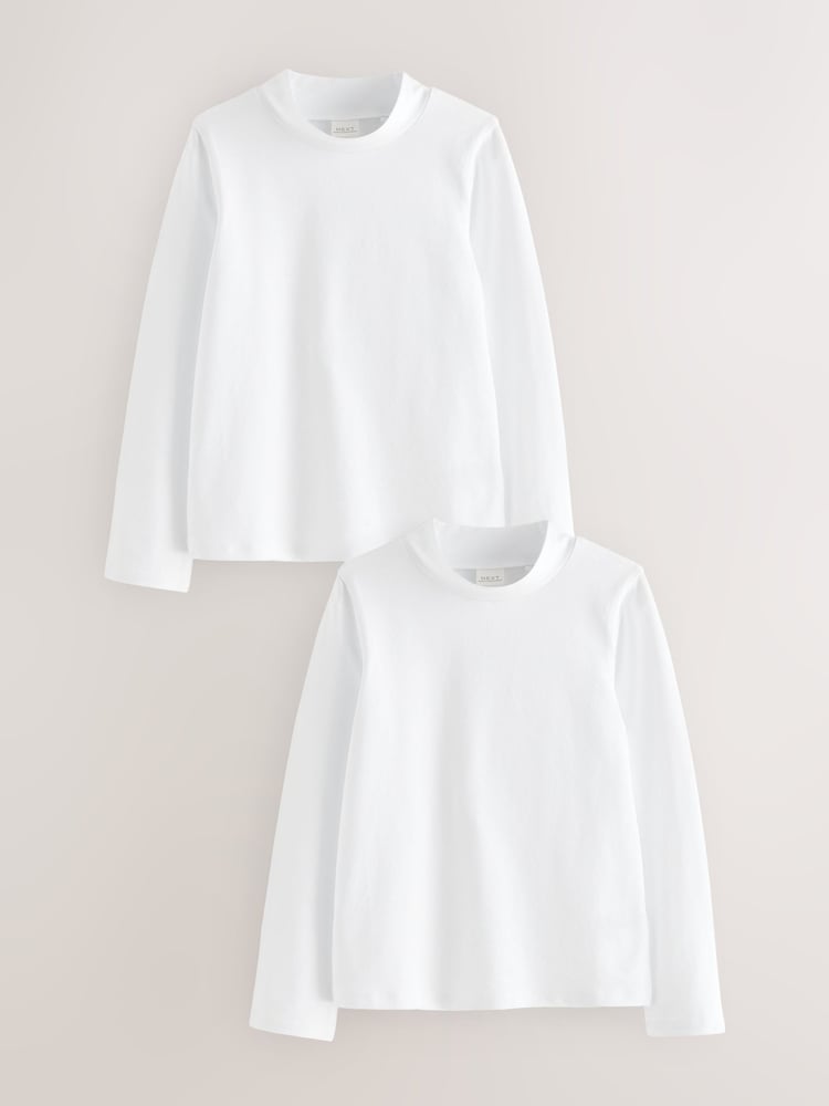 White 2 Pack Long Sleeve Cotton Stretch High Neck Tops (3-14yrs) - Image 1 of 4