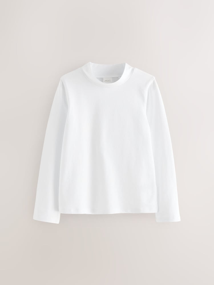 White 2 Pack Long Sleeve Cotton Stretch High Neck Tops (3-14yrs) - Image 2 of 4