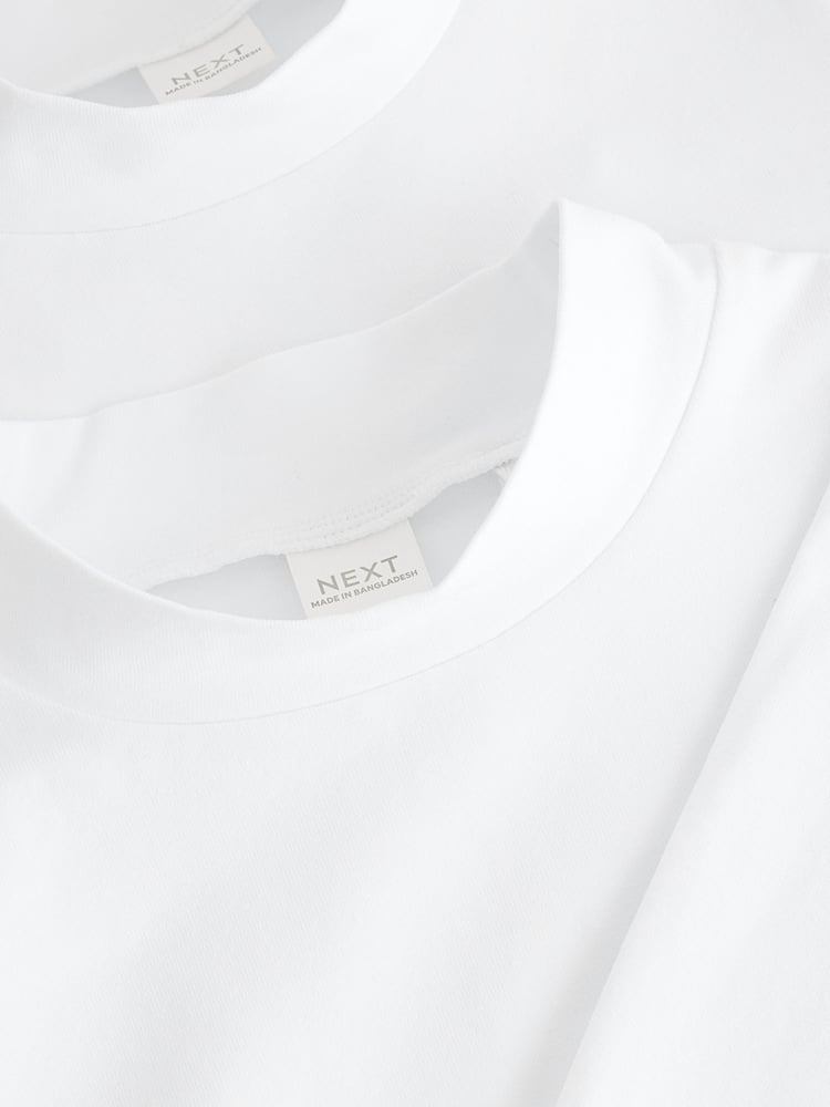 White 2 Pack Long Sleeve Cotton Stretch High Neck Tops (3-14yrs) - Image 4 of 4