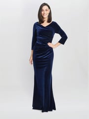 Gina Bacconi Blue Sophie Velvet Maxi Dress With 3/4 Sleeve - Image 1 of 6