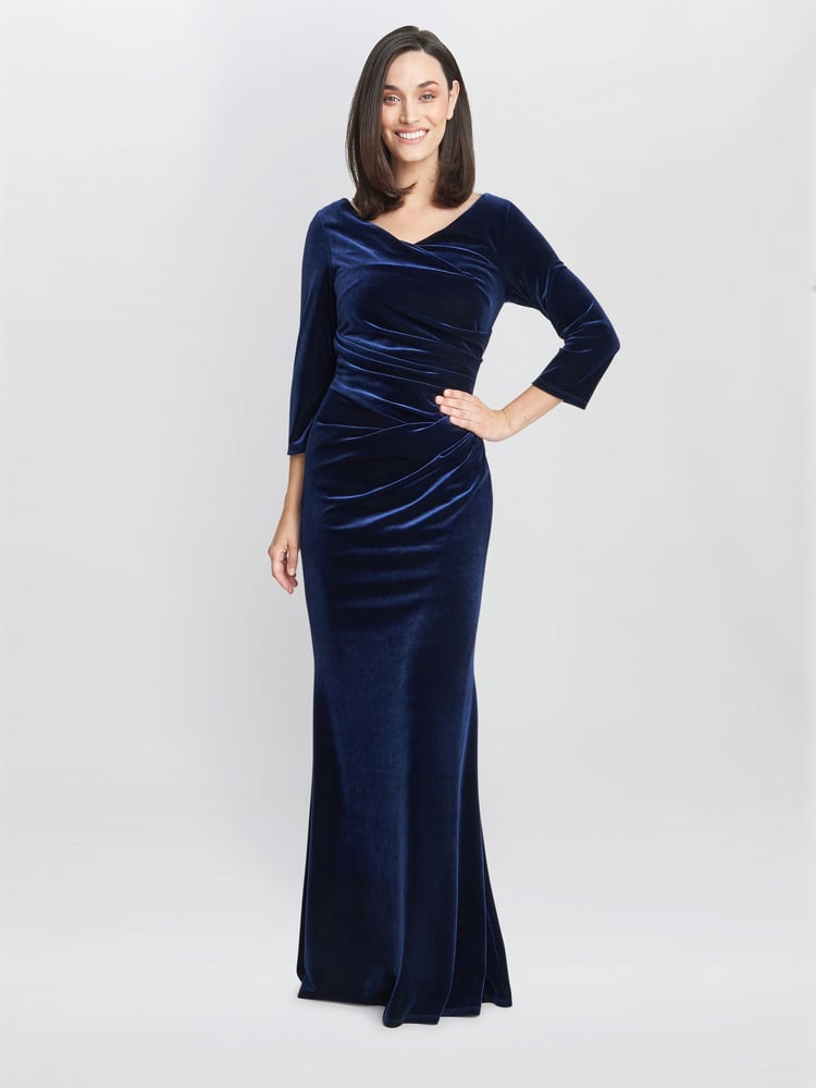Gina Bacconi Blue Sophie Velvet Maxi Dress With 3/4 Sleeve - Image 1 of 6