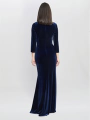 Gina Bacconi Blue Sophie Velvet Maxi Dress With 3/4 Sleeve - Image 2 of 6