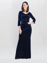Gina Bacconi Blue Sophie Velvet Maxi Dress With 3/4 Sleeve - Image 3 of 6