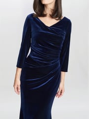 Gina Bacconi Blue Sophie Velvet Maxi Dress With 3/4 Sleeve - Image 4 of 6