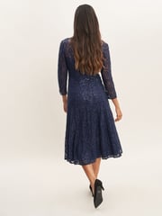 Gina Bacconi Blue Elianna Midi-Length Sequin Lace 3/4 Sleeve Cocktail Dress - Image 2 of 5