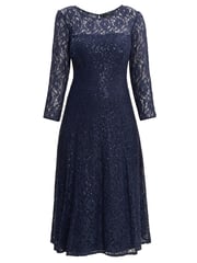 Gina Bacconi Blue Elianna Midi-Length Sequin Lace 3/4 Sleeve Cocktail Dress - Image 5 of 5