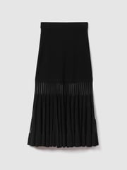 Reiss Black Tilly Knitted Sheer Flared Midi Skirt - Image 2 of 6
