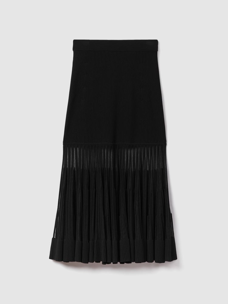 Reiss Black Tilly Knitted Sheer Flared Midi Skirt - Image 2 of 6