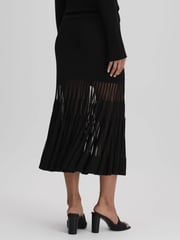 Reiss Black Tilly Knitted Sheer Flared Midi Skirt - Image 4 of 6