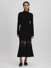 Reiss Black Tilly Knitted Sheer Flared Midi Skirt - Image 5 of 6