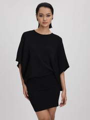 Reiss Black Julia Knitted Cape Sleeve Mini Dress - Image 1 of 6