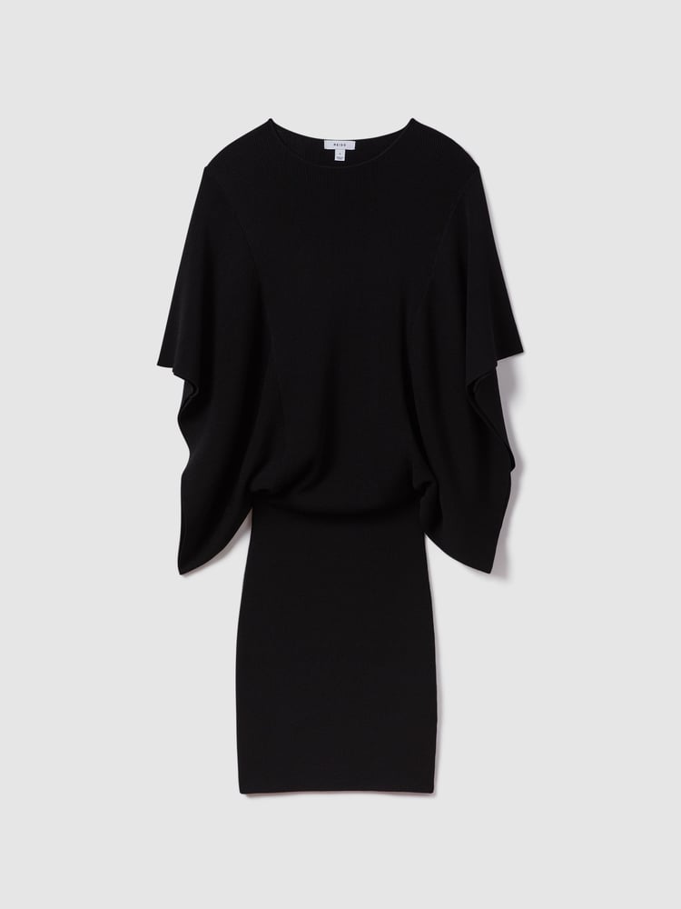 Reiss Black Julia Knitted Cape Sleeve Mini Dress - Image 2 of 6