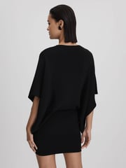 Reiss Black Julia Knitted Cape Sleeve Mini Dress - Image 5 of 6