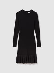 Reiss Black Teagan Knitted Sheer Flared Mini Dress - Image 2 of 6