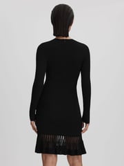 Reiss Black Teagan Knitted Sheer Flared Mini Dress - Image 4 of 6