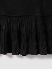 Reiss Black Teagan Knitted Sheer Flared Mini Dress - Image 6 of 6