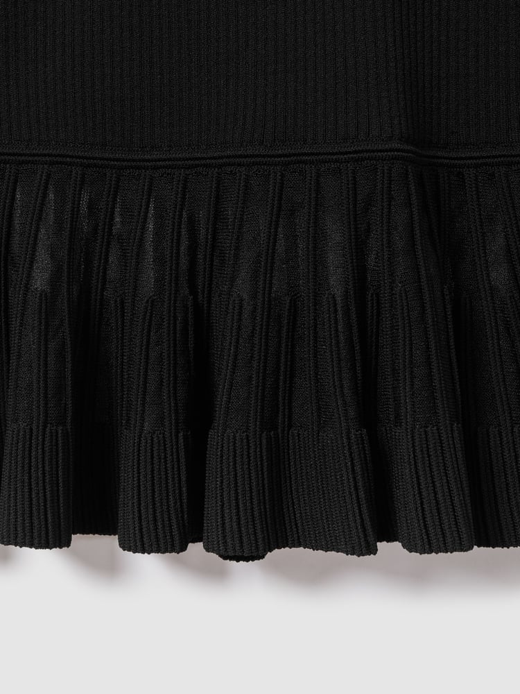 Reiss Black Teagan Knitted Sheer Flared Mini Dress - Image 6 of 6