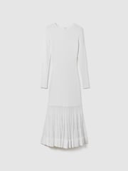 Reiss Cream Tasmin Knitted Sheer Flared Midi Dress - Image 2 of 6