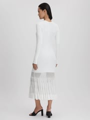 Reiss Cream Tasmin Knitted Sheer Flared Midi Dress - Image 4 of 6