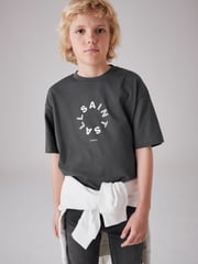 smALLSAINTS Charcoal Grey Tierra Oversized Crew Logo 100% Cotton T-Shirt - Image 1 of 7