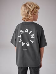 smALLSAINTS Charcoal Grey Tierra Oversized Crew Logo 100% Cotton T-Shirt - Image 2 of 7