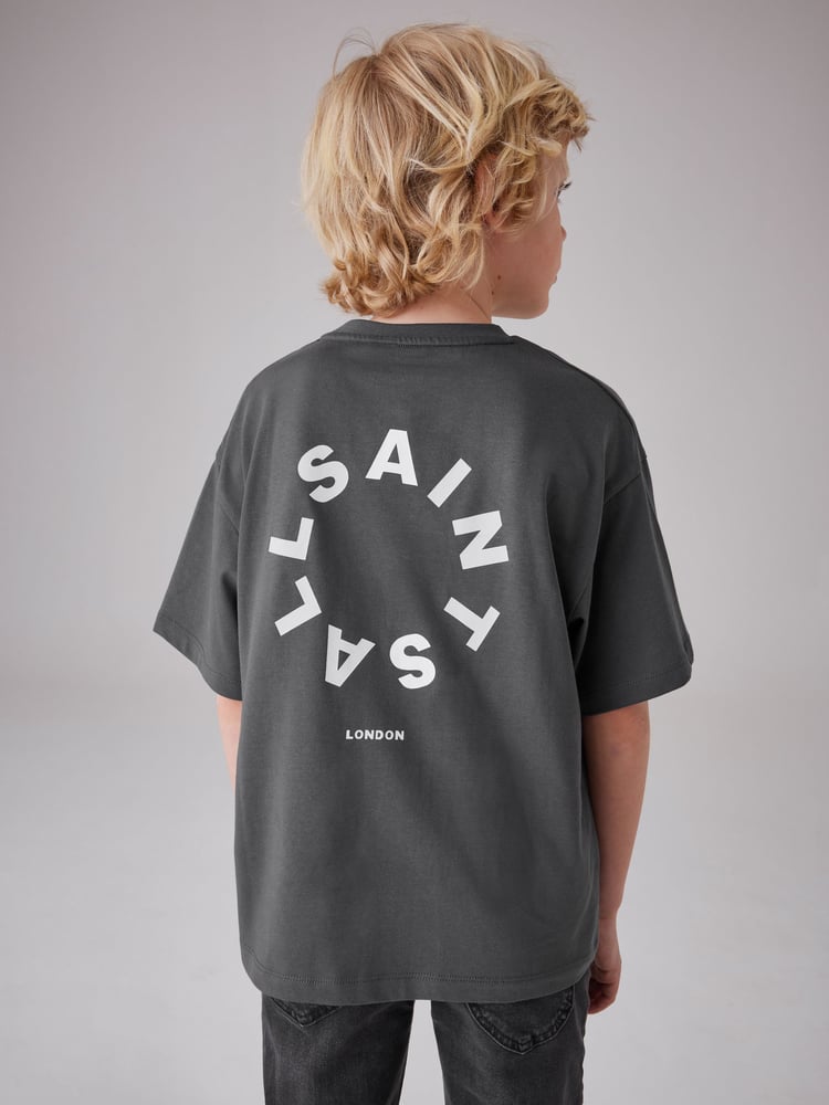 smALLSAINTS Charcoal Grey Tierra Oversized Crew Logo 100% Cotton T-Shirt - Image 2 of 7