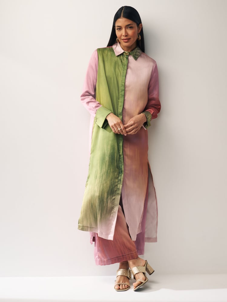 Multi Blur Print Long Sleeve Longline Shirt - Image 1 of 6