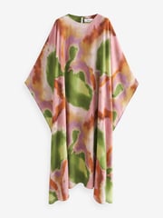 Multi Smudge Print Long Sleeve Sheer Kaftan Midi Dress - Image 4 of 5