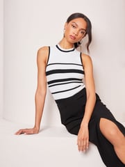 Lipsy Black White Stripe Fitted Knit Chevron Vest - Image 1 of 4
