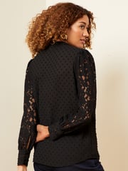Love & Roses Black Lace Long Sleeve Button Front V Neck Blouse - Image 3 of 4