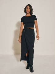 Black Asymmetric Waist Column Skirt - Image 1 of 10