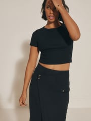 Black Asymmetric Waist Column Skirt - Image 3 of 10