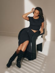 Black Asymmetric Waist Column Skirt - Image 6 of 10