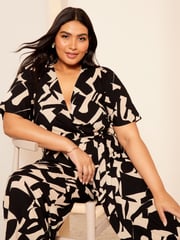 Curves Like These Black/White Flutter Sleeve Wide Leg Jumpsuit - Image 2 of 4