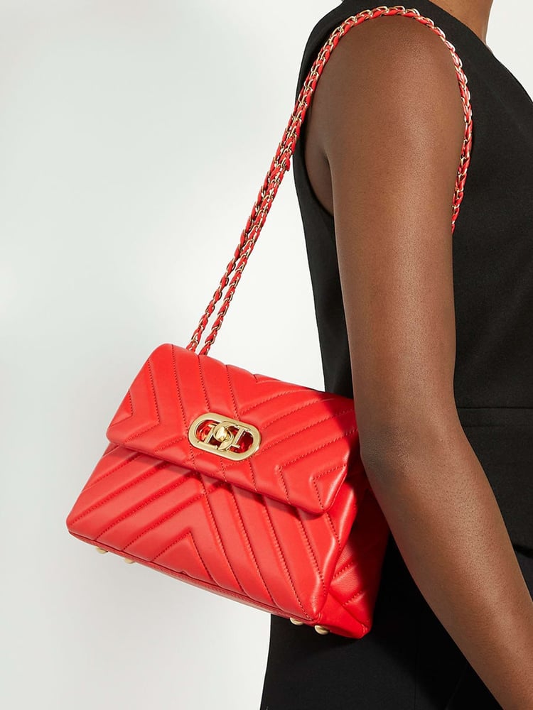 Dune London Red Chrome Regent Small Quilted Shoulder Bag - Image 6 of 6