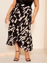 Curves Like These Black Geo Print Wrap Midi Skirt - Image 2 of 4