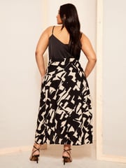 Curves Like These Black Geo Print Wrap Midi Skirt - Image 4 of 4