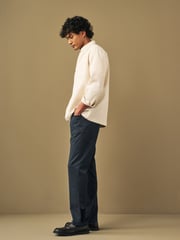 Navy Blue Slim Fit Smart Belted Printed Stretch Chinos - Image 3 of 12