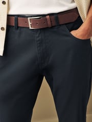 Navy Blue Slim Fit Smart Belted Printed Stretch Chinos - Image 5 of 12