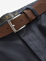 Navy Blue Slim Fit Smart Belted Printed Stretch Chinos - Image 8 of 12