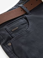 Navy Blue Slim Fit Smart Belted Printed Stretch Chinos - Image 9 of 12