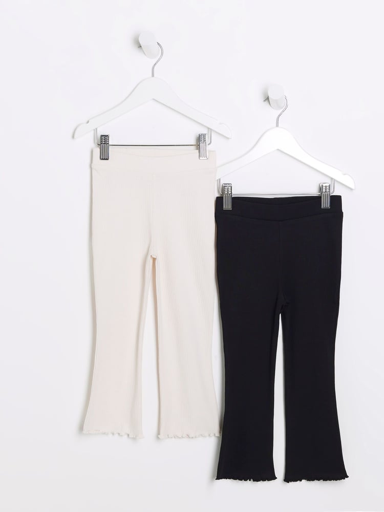 River Island White/Black Girls 100% Cotton Kickflare Trousers - Image 1 of 4