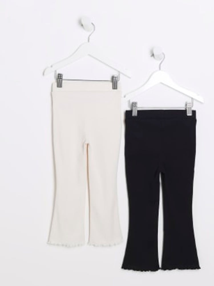 River Island White/Black Girls 100% Cotton Kickflare Trousers - Image 2 of 4 River Island White/Black Girls 100% Cotton Kickflare Trousers - Image 2 of 4