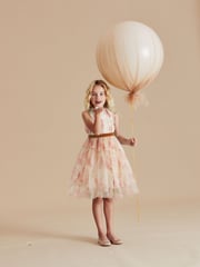 Pink Floral Mesh Tie Back Party Dress (3-16yrs) - Image 1 of 5