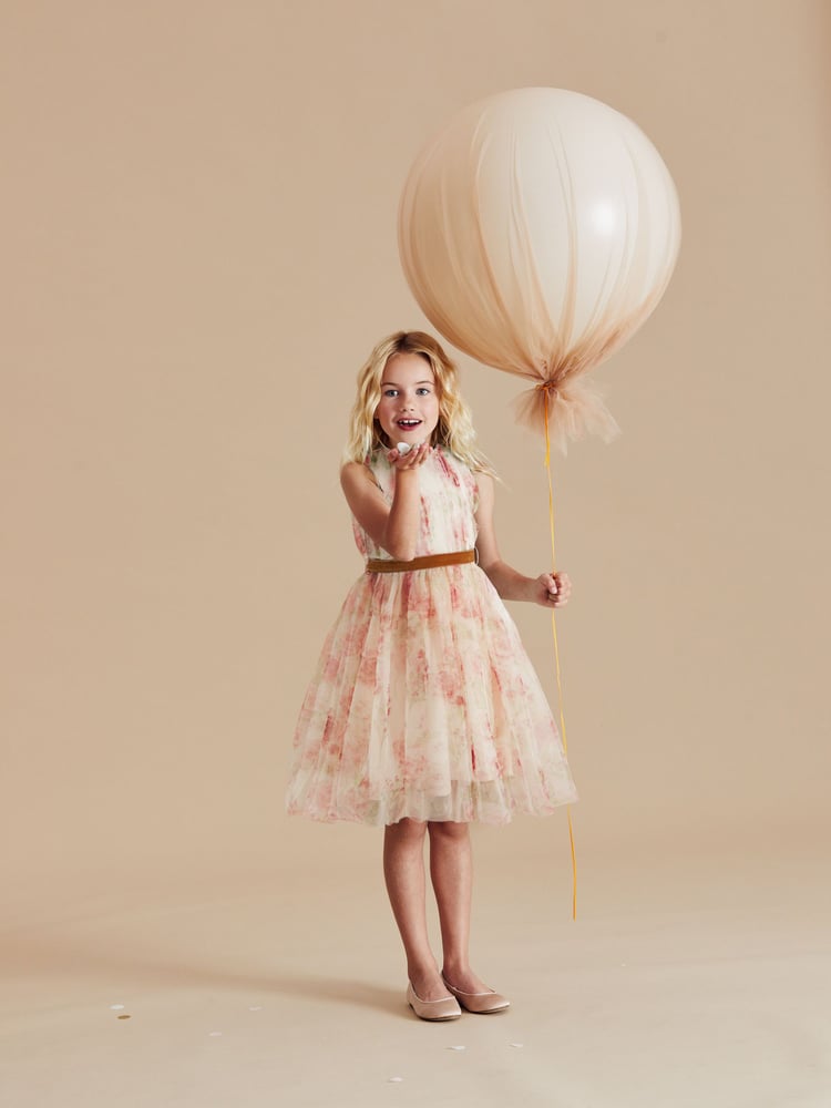 Pink Floral Mesh Tie Back Party Dress (3-16yrs) - Image 1 of 5
