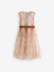Pink Floral Mesh Tie Back Party Dress (3-16yrs) - Image 3 of 5