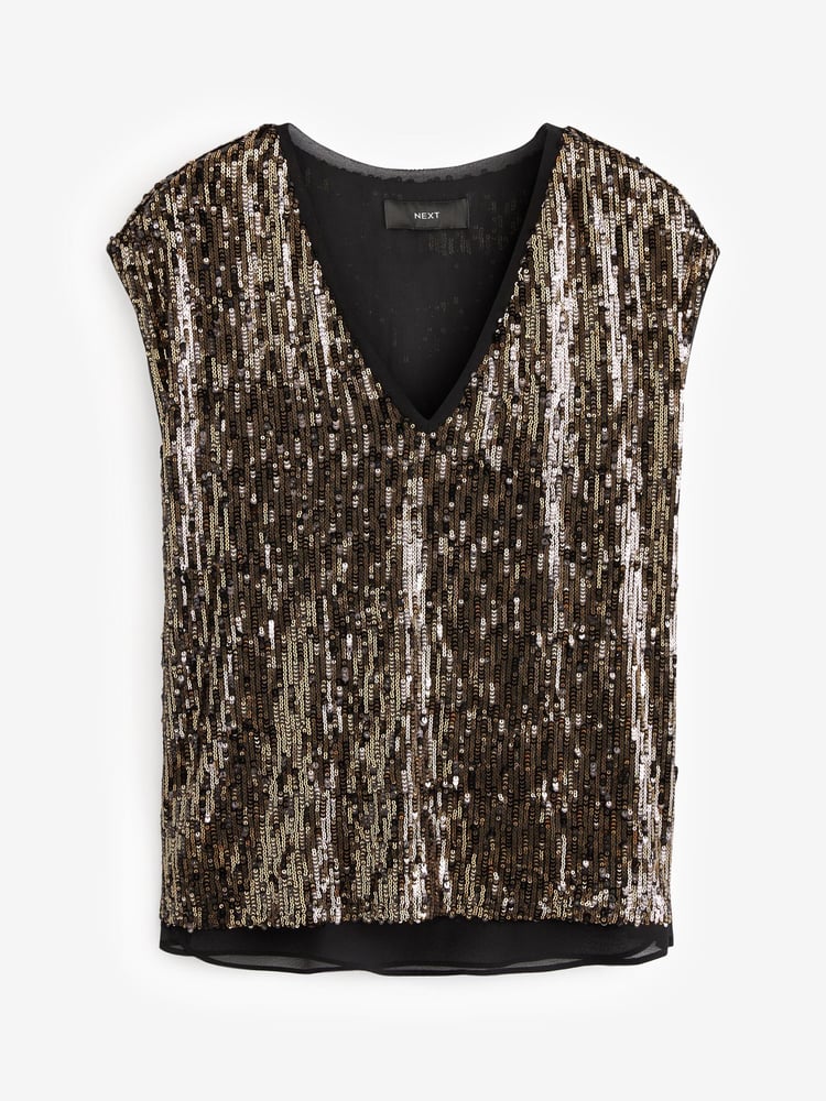 Gold Sequin V-Neck Top - Image 5 of 5