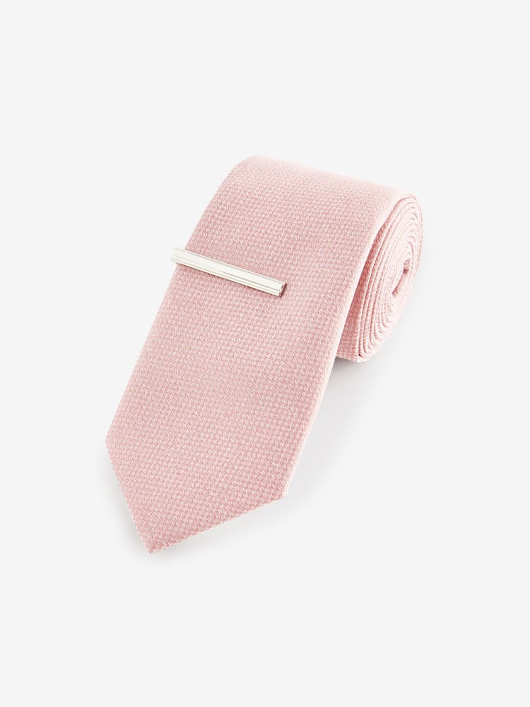 Light Pink Slim Textured Tie And Clip Set - Image 1 of 3 Light Pink Slim Textured Tie And Clip Set - Image 1 of 3