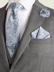 Light Blue Textured Paisley Tie, Pocket Square And Pin Set - Image 1 of 7