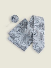 Light Blue Textured Paisley Tie, Pocket Square And Pin Set - Image 2 of 7